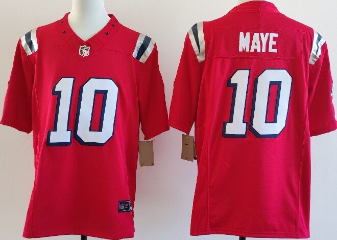 Men's New England Patriots 10 Drake Maye Limited Red Fashion FUSE Vapor Jersey