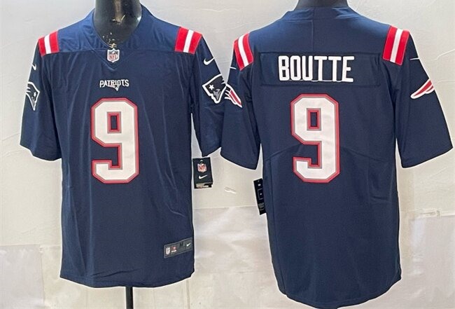Men's New England Patriots #9 Kayshon Boutte Navy Vapor Limited Stitched Football Jersey