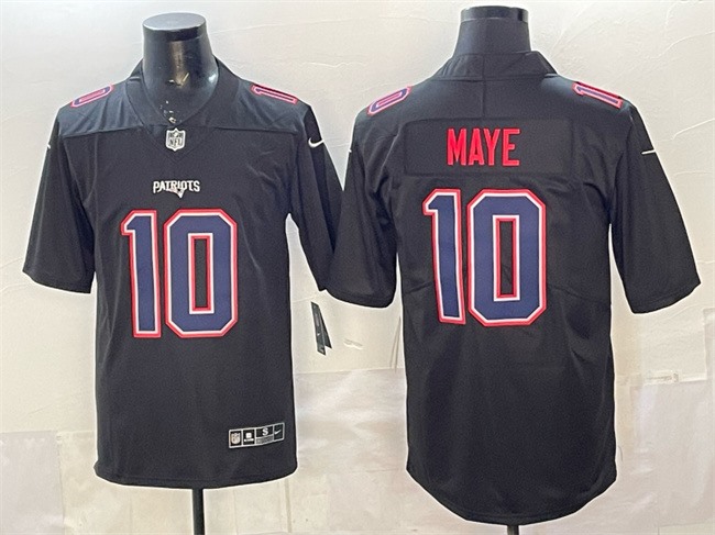 Men's New England Patriots #10 Drake Maye Black Fashion Vapor Untouchable Limited Stitched Football Jersey