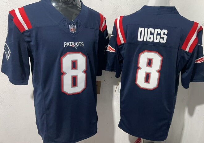 Men's New England Patriots #8 Stefon Diggs Navy 2025 F.U.S.E. Vapor Limited Stitched Football Jersey
