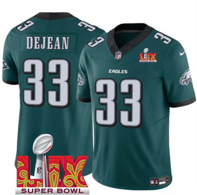 Men's Philadelphia Eagles #33 Cooper DeJean Green 2025 Super Bowl LIX Patch New F.U.S.E. Vapor Untouchable Limited Stitched Football Jersey