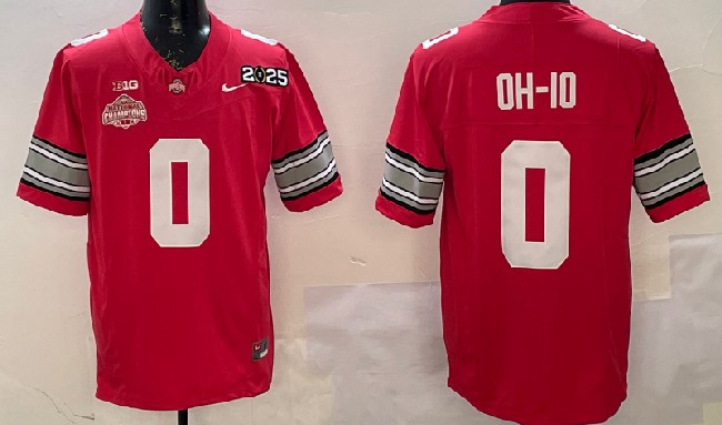 Men's Ohio State Buckeyes #0 OH-IO Red 2025 CFP Final With National Champions Patch F.U.S.E. Vapor Limited Stitched Football Jersey