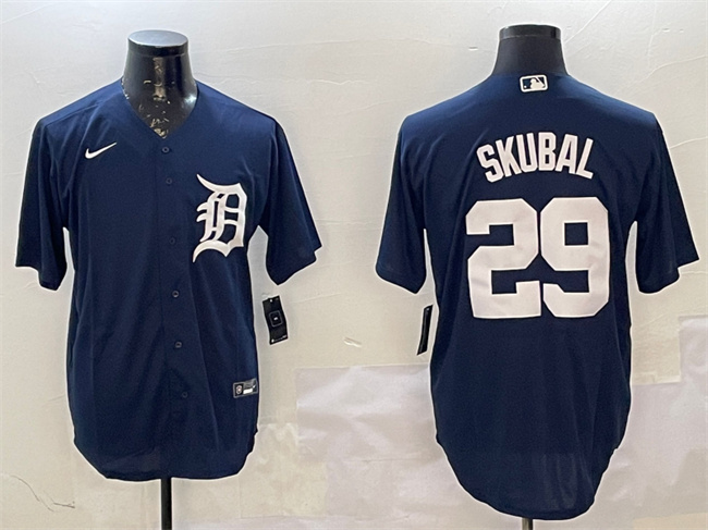 Men's Detroit Tigers #29 Tarik Skubal Navy Cool Base Stitched Baseball Jersey