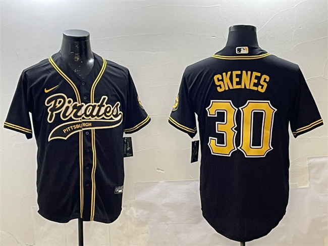 Men's Pittsburgh Pirates #30 Paul Skenes Black Cool Base Stitched Baseball Jersey