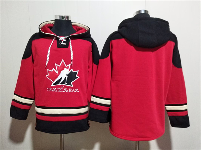 Men's Team Canada Red Black Ageless Must-Have Lace-Up Pullover Hoodie