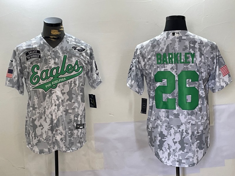 Men's Philadelphia Eagles #26 Saquon Barkley Arctic Camo 2024 Salute to Service Stitched Baseball  Jersey