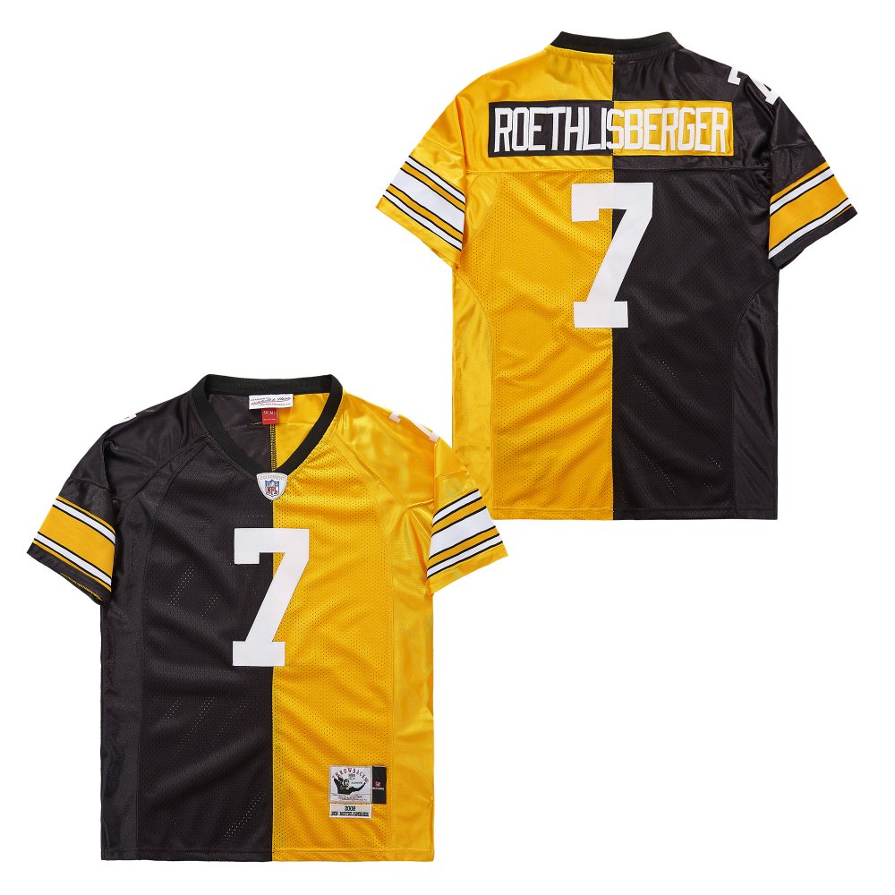 Men's Pittsburgh Steelers #7 Ben Roethlisberger Mitchell & Ness Big & Tall Split Legacy Retired Player Replica Jersey - Black Gold