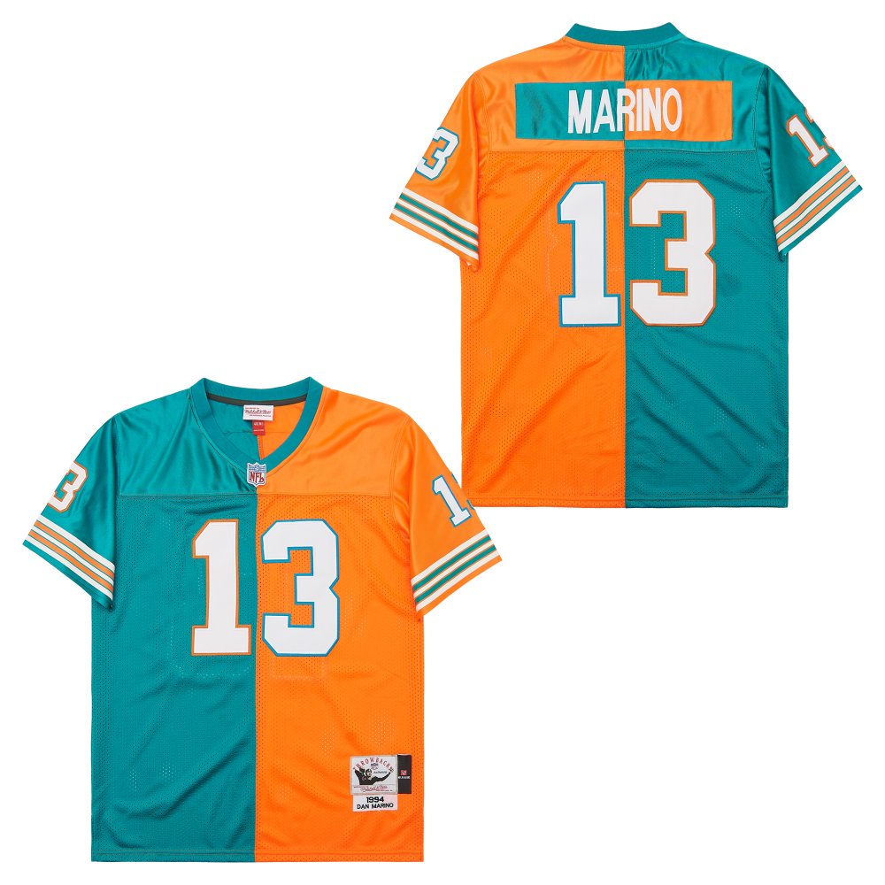 Men's Miami Dolphins #13 Dan Marino Mitchell & Ness Big & Tall Split Legacy Retired Player Replica Jersey - AquaOrange