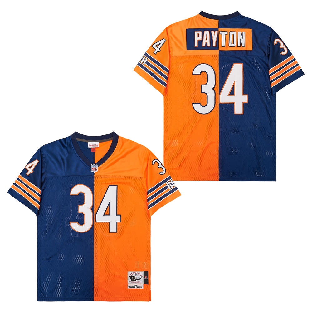 Men's Chicago Bears #34 Walter Payton Mitchell & Ness Big & Tall Split Legacy Retired Player Replica Jersey - Navy Orange