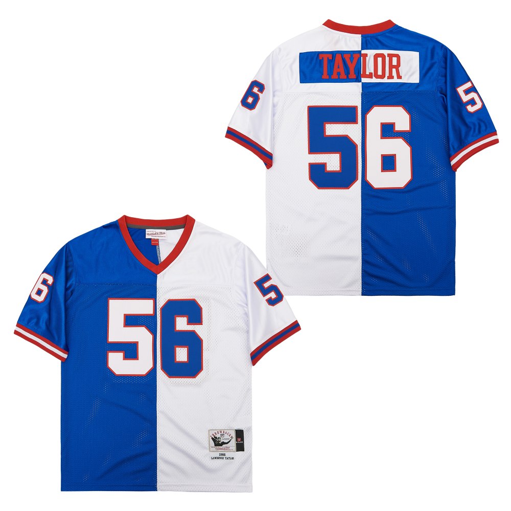 Men's New York Giants #56 Lawrence Taylor Mitchell & Ness Split Legacy Replica Jersey - Royal White