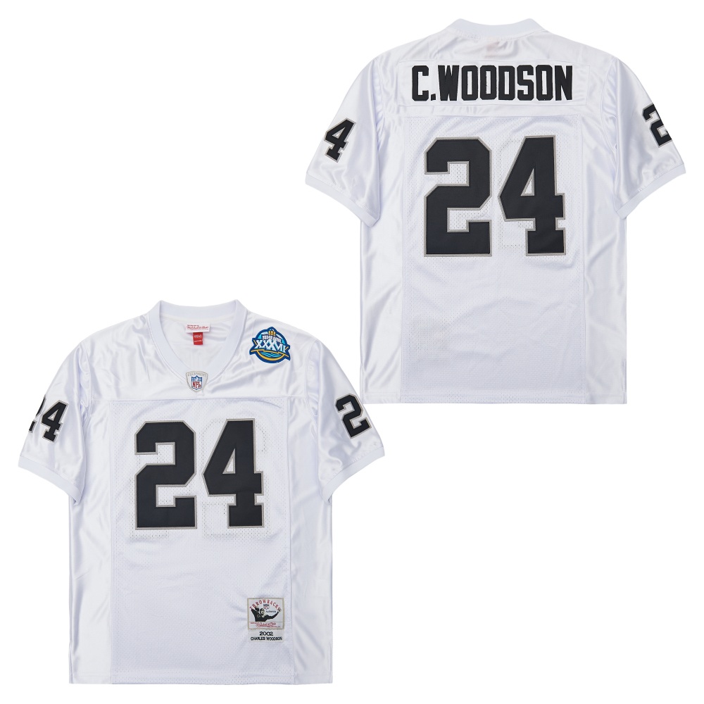 Men's Las Vegas Raiders #24 Charles Woodson 2002 Mitchell & Ness Authentic Throwback Retired Player Jersey - White