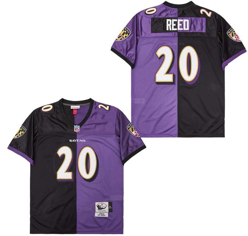 Men's Baltimore Ravens #20 Ed Reed Mitchell & Ness Split Legacy Retired Player Replica Jersey - Black Purple