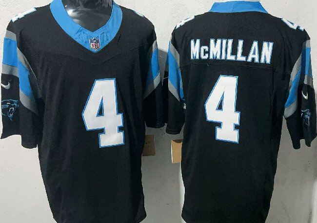 Men's Carolina Panthers #4 Tetairoa McMillan Black 2025 Draft F.U.S.E. Vapor Limited Stitched Football Jersey