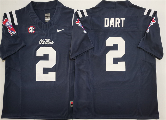 Men's Ole Miss Rebels #2 Jaxson Dart Navy 2024 F.U.S.E. Stitched Jersey