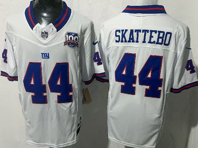Men's New York Giants #44  Cam Skattebo White F.U.S.E. 100th Season And State Patch Vapor Limited Stitched Football Jersey