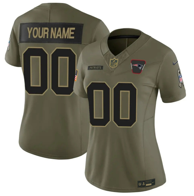 Women's New England Patriots Active Player Custom Olive 2025 F.U.S.E. Salute To Service Limited Stitched Football Jersey(Run Small)