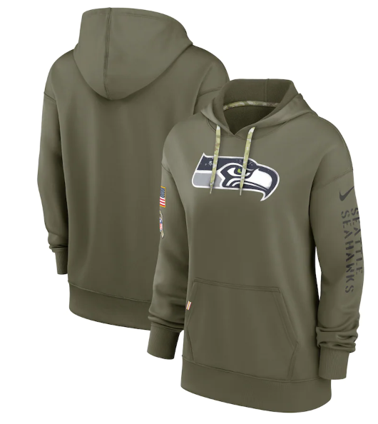 Women's Seattle Seahawks 2022 Olive Salute To Service Therma Performance Pullover Hoodie(Run Small)