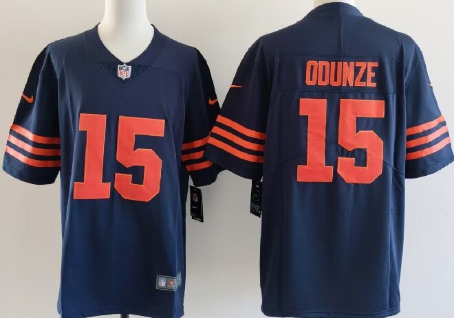 Men's Chicago Bears #15 Rome Odunze Navy Draft Color Rush F.U.S.E. Vapor Stitched Football Jersey