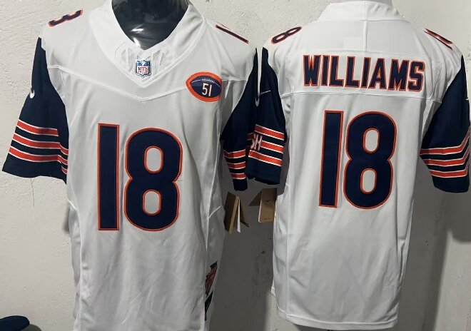 Men's Chicago Bears #18 Caleb Williams White Navy  Draft Color Rush F.U.S.E. Vapor Stitched Football Jersey