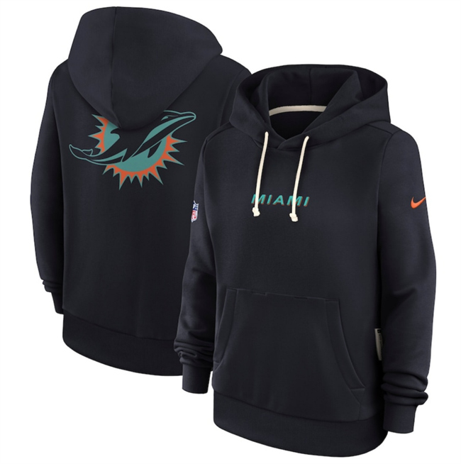 Women's Miami Dolphins Pitch Blue 2025 Rivalries Collection Standard Issue Sideline Dri-FIT Hoodie(Run Small)