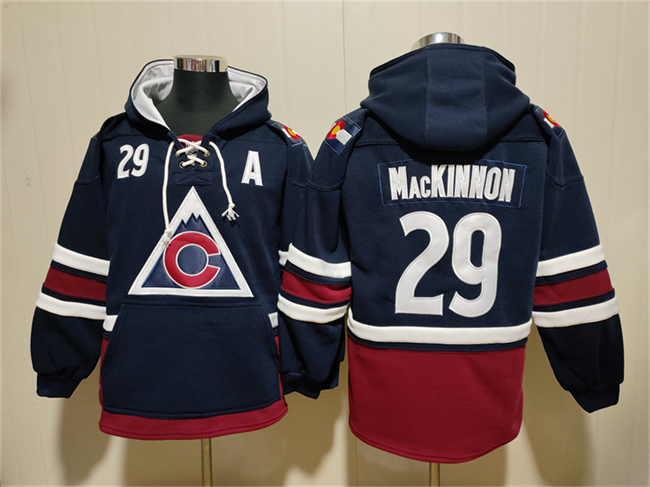 Men's Colorado Avalanche #29 Nathan MacKinnon Navy All Stitched Sweatshirt Hoodie