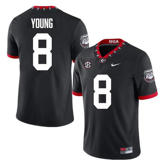 Men's Georgia Bulldogs #8 Colbie Young Black 100th Anniversary Stitched Football Jersey