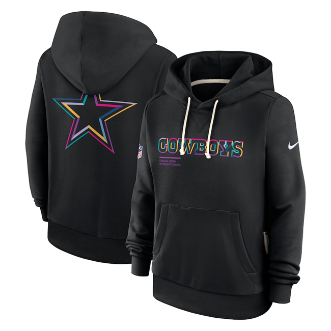 Women's Dallas Cowboys Black 2025 Crucial Catch Club Pullover Hoodie(Run Small)
