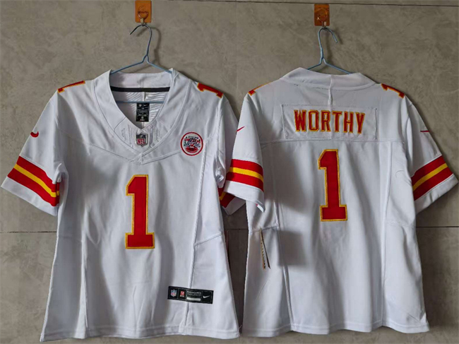 Women's Kansas City Chiefs #1 Xavier Worthy White 2023 F.U.S.E. Vapor Untouchable Limited Stitched Jersey(Run Small)