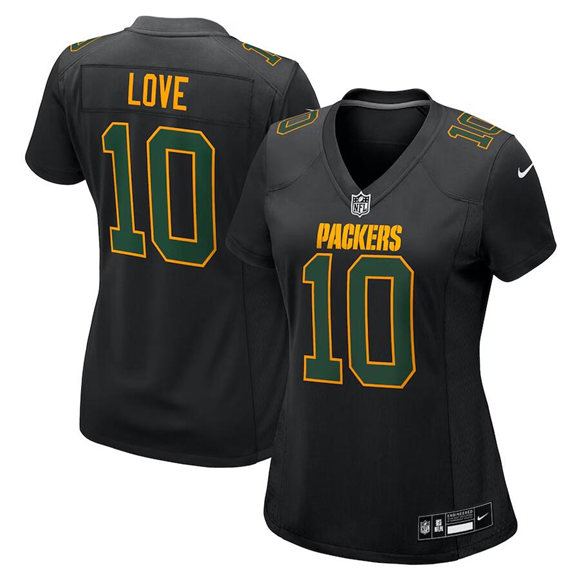 Women's Green Bay Packers #10 Jordan Love Black Fashion Stitched Game Jersey(Run Small)