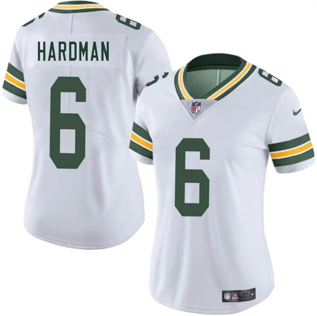 Women's Green Bay Packers #6 Mecole Hardman White 2025 Vapor Untouchable Limited Stitched Jersey(Run Small)