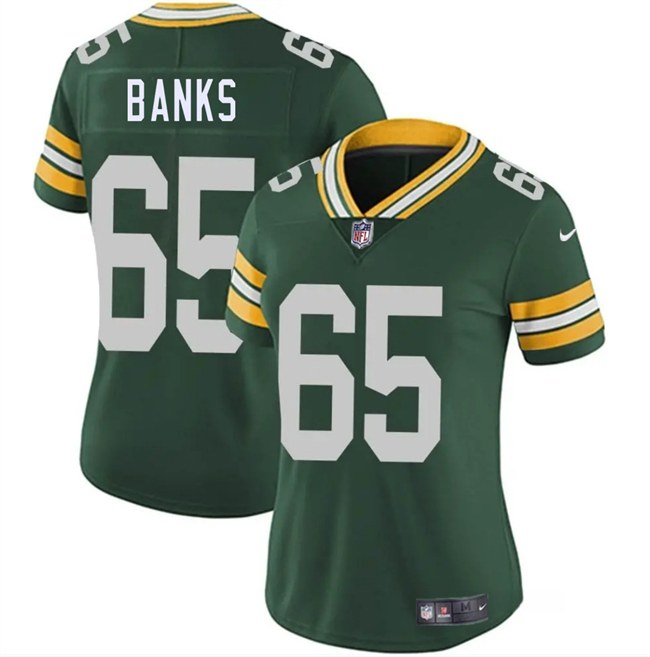 Women's Green Bay Packers #65 Aaron Banks Green 2025 Vapor Untouchable Limited Stitched Jersey(Run Small)