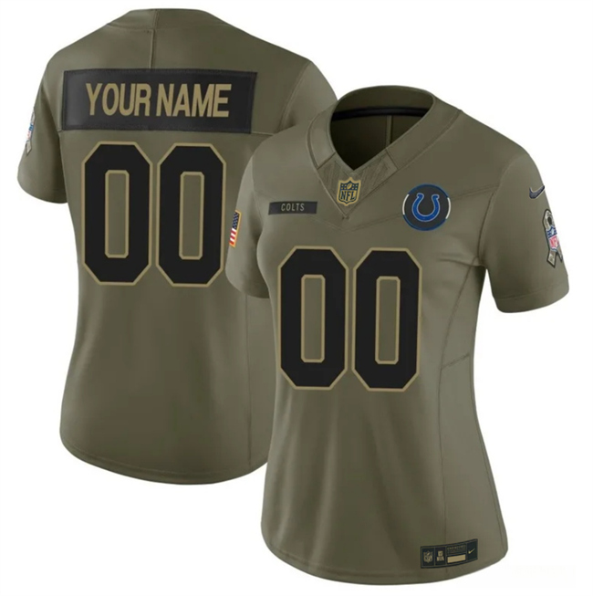 Women's Indianapolis Colts Active Player Custom Olive 2025 F.U.S.E. Salute To Service Limited Stitched Football Jersey(Run Small)