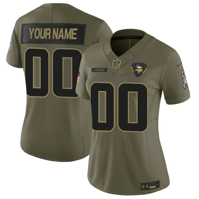 Women's Minnesota Vikings Active Player Custom Olive 2025 F.U.S.E. Salute To Service Limited Stitched Football Jersey(Run Small)