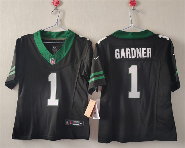 Women's New York Jets #1 Ahmad Gardner Black F.U.S.E. Vapor Stitched Jersey(Run Small)