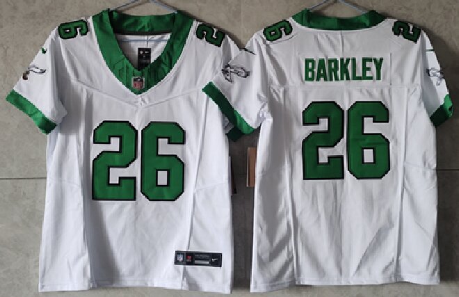 Women's Philadelphia Eagles #26 Saquon Barkley White Green 2023 F.U.S.E Vapor Untouchable Limited Stitched Football Jersey(Run Small)