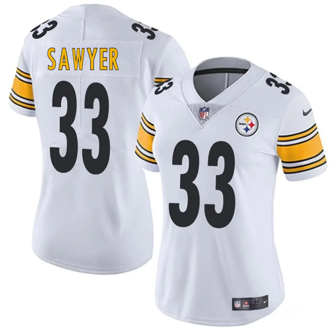 Women's Pittsburgh Steelers #33 Jack Sawyer White 2025 Draft Vapor Untouchable Limited Stitched Football Jersey(Run Small)