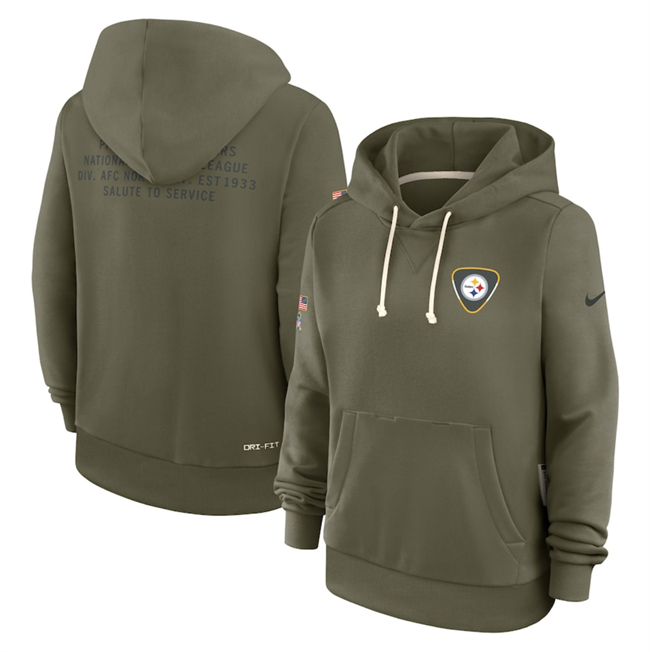 Women's Pittsburgh Steelers Olive 2025 Salute To Service Sideline Standard Issue Dri-FIT Hoodie(Run Small)