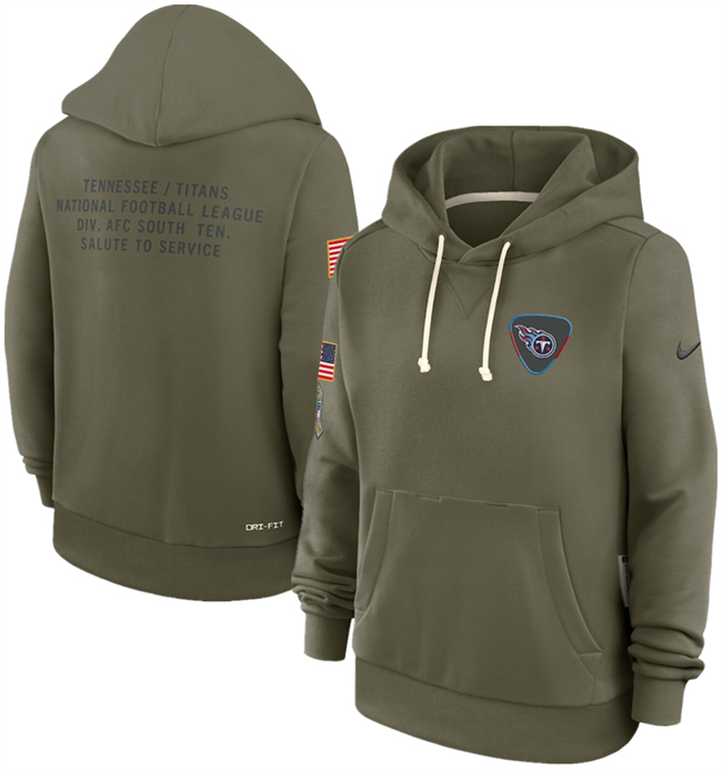 Women's Tennessee Titans Olive 2025 Salute To Service Sideline Standard Issue Dri-FIT Hoodie(Run Small)
