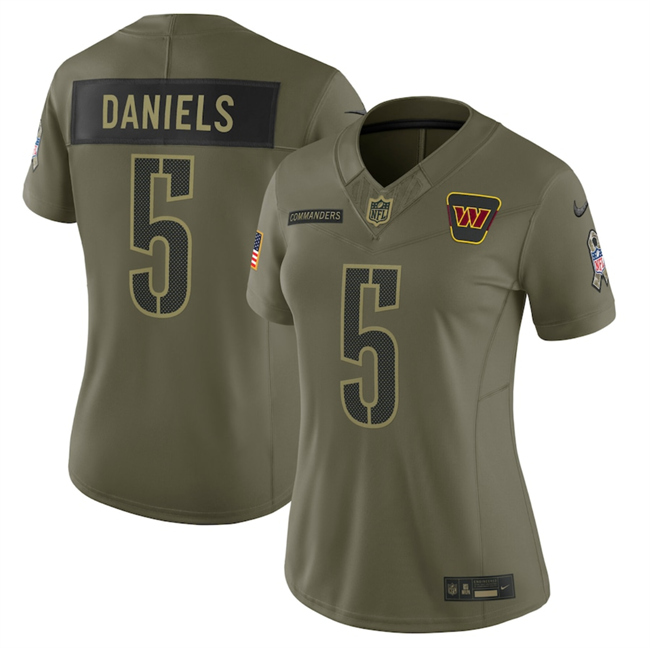 Women's Washington Commanders #5 Jayden Daniels Olive 2025 F.U.S.E. Salute To Service Limited Stitched Football Jersey(Run Small)