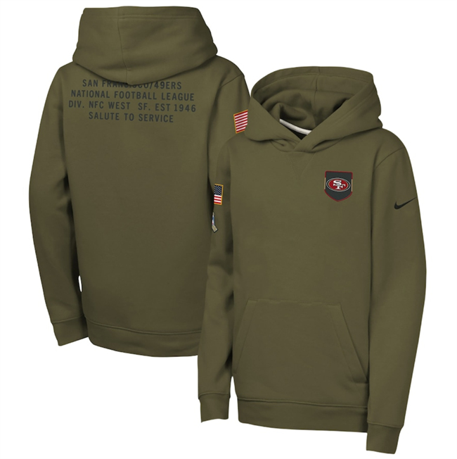 Youth San Francisco 49ers Olive 2025 Salute To Service Club Fleece Hoodie