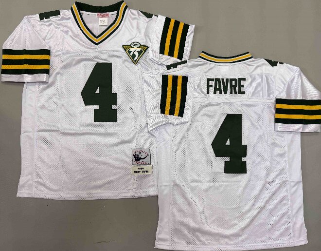 Men's Green Bay Packers #4 Brett Favre White 75TH Throwback Jersey