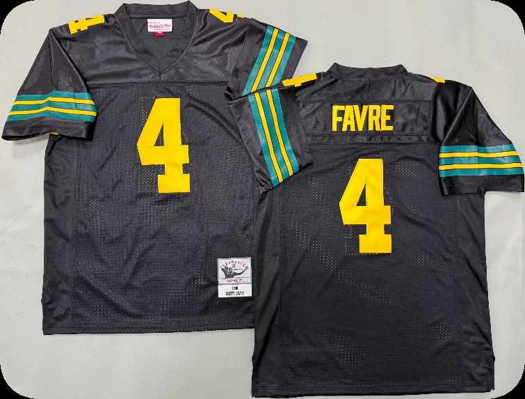 Men's Green Bay Packers #4 Brett Favre Black Throwback Jersey