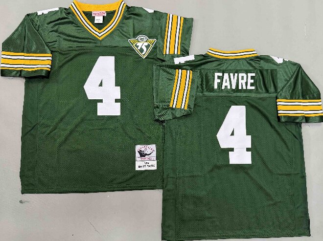 Men's Green Bay Packers #4 Brett Favre Green 75TH Throwback Jersey