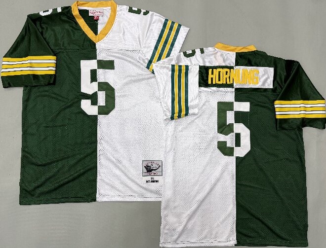 Men's Green Bay Packers #5 Paul Hornung Green&White Split Legacy Replica Jersey