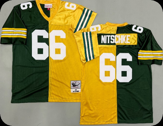 Men's Green Bay Packers #66 Ray Nitschke Green&Gold Split Legacy Replica Jersey