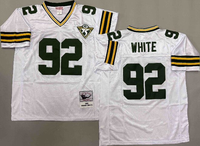 Men's Green Bay Packers #92 Reggie White White 75TH Throwback Jersey