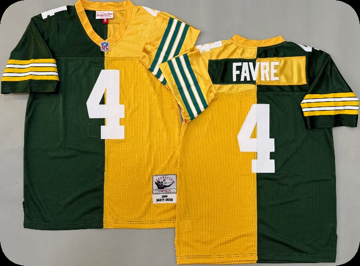 Men's Green Bay Packers #4 Brett Favre Green&Gold Split Legacy Replica Jersey