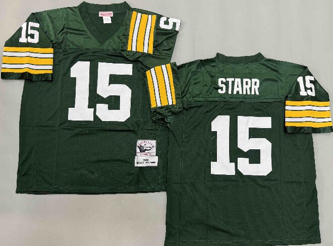 Men's Green Bay Packers #15 Bart Starr Green Short-Sleeved Throwback Jersey
