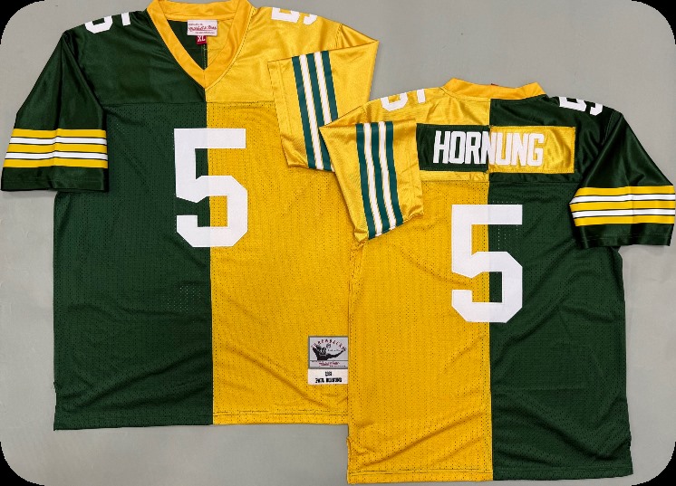 Men's Green Bay Packers #5 Paul Hornung Green&Gold Split Legacy Replica Jersey