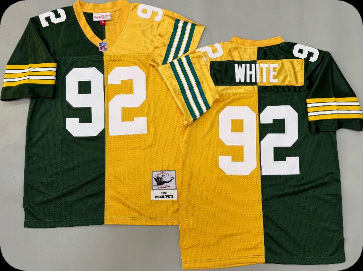 Men's Green Bay Packers #92 Reggie White Green&Gold Split Legacy Replica Jersey